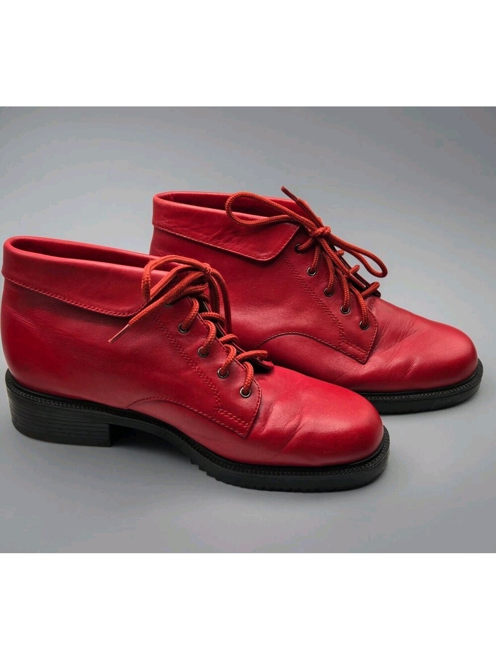 Vintage Danexx D-Prince Red Leather Ankle Boots 90s Grunge Plaid Lined Sz 7.5 M